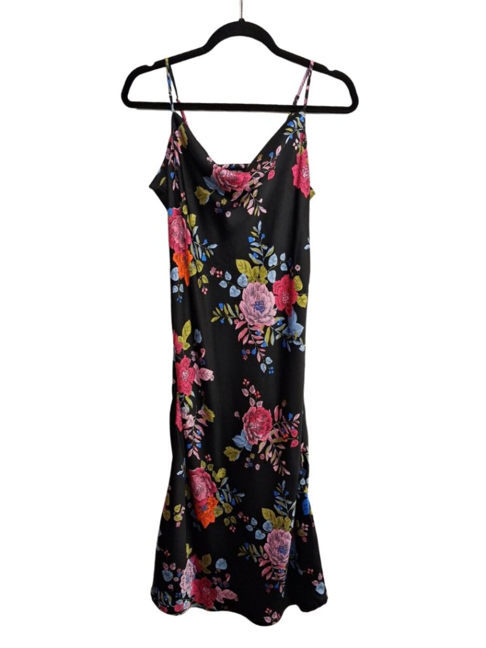 SARA MICHELLE Floral Slip Dress Black Midi Cowl Colorful Print Summer Small